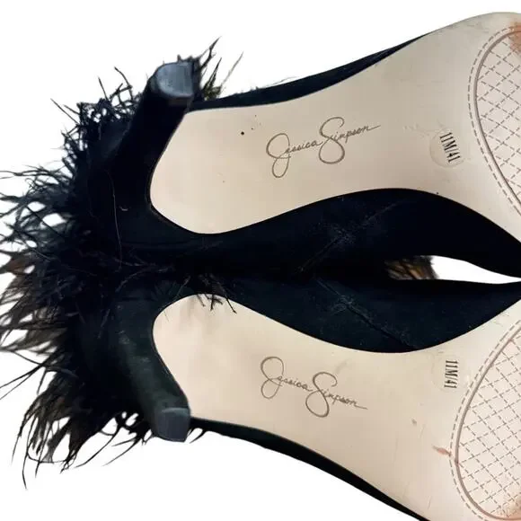 Jessica Simpson Piume Feather Black High Heel Ankle Boots Booties Shoes sz 10 - Picture 14 of 16